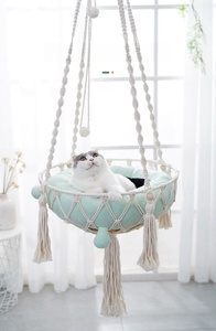 Makramee-Hängematte Handgewebe Boho Katzenschaukel mit Aufhängungsset für Indoor Outdoor Heimdekoration Aufhängbares Wandbett zum Schlafen und Spielen - Product Image 3