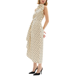 Tùy chỉnh chất lượng cao Polka Dot không tay Một Vai ăn mặc Ruched Ruffle <span class=keywords><strong>Trim</strong></span> thanh lịch chia phụ nữ Midi Dress - Product Image 2
