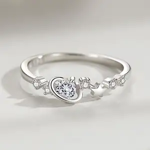 Fashion Jewelry Dainty 925 Sterling Silver Rings Zircon Light Luxury Elegant Wedding Ring For Women
