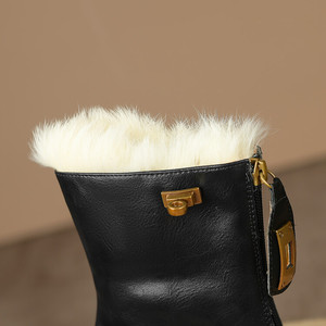 Cialisa <span class=keywords><strong>marrone</strong></span> vera <span class=keywords><strong>pelle</strong></span> inverno caldo pelliccia scarpe da donna nero grosso tacco medio stivali da neve conciso signore stivaletti corti alla caviglia - Product Image 5