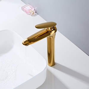 लक्जरी एकल-छेद पीतल सोने के नल बाथरूम डेक पर गर्म ठंडा पानी बेसिन मिक्सर नल - Product Image 4