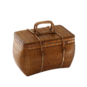 Handmade <b>Bamboo</b> Woven Tea Box Rectangle 20-35L Large Lacquer Color Portable Tea Storage Bag For Tea Masters - Product Image 5