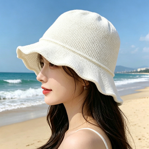 Chapeau Bob en Crochet Blanc Léger et Respirant, Chapeau de Soleil Ajustable Décontracté pour la Plage, les Voyages et les Vacances - Product Image 6