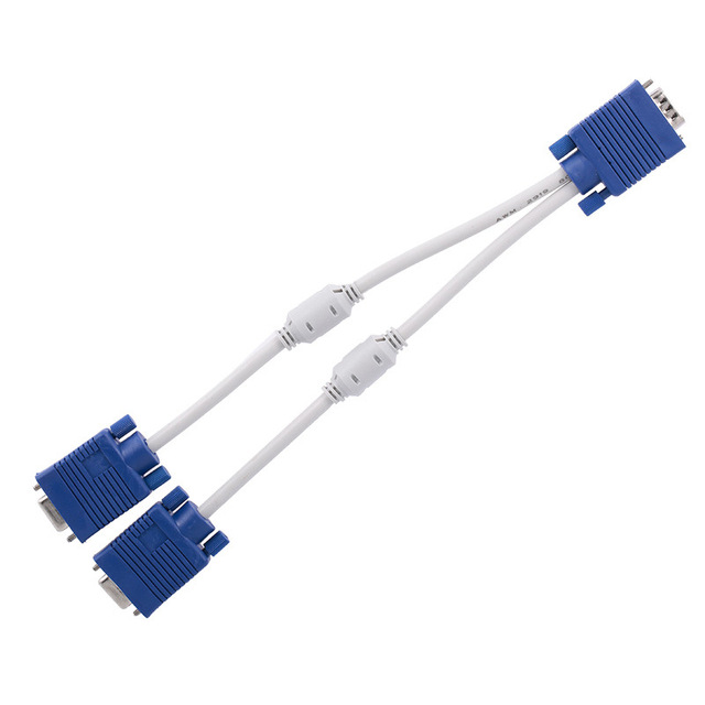 15 Pin 1 Male to 2 Female SVGA VGA Monitor Y Splitter Cable Wire Cord Blue Connectors for TV Computer Projector Multifunctional