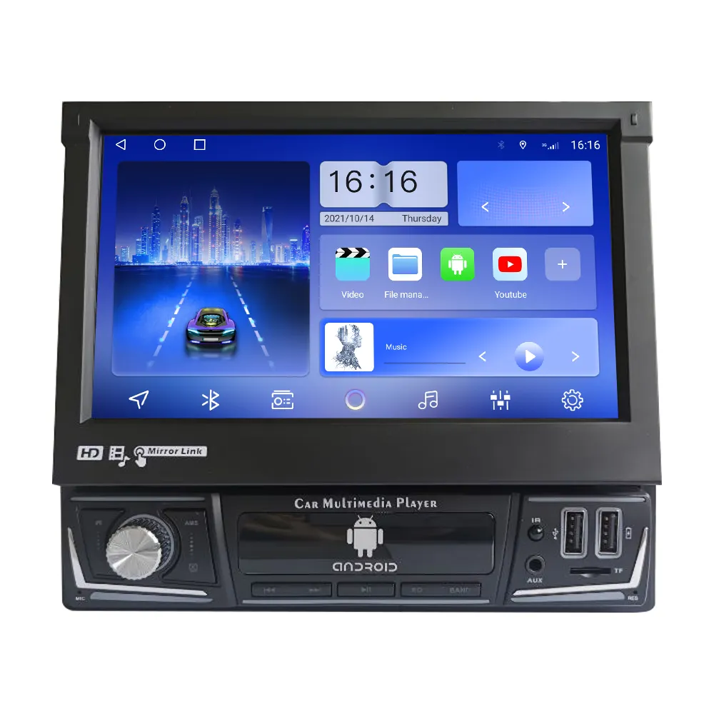 7 polegadas 1 Din Car Radio Android Car Stereo Car Sistema de Áudio Retrátil Touch Screen Auto Rádio MP5 Multimedia DVD Player