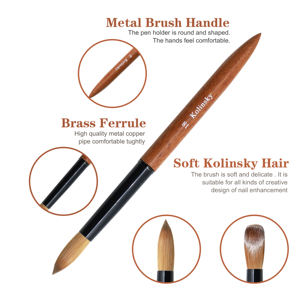 Doğrudan fabrika fiyat ile bir yüksek kalite Kolinsky akrilik fırç<span class=keywords><strong>a</strong></span> kapak boyutu 18 akrilik toz tırnak fırçası yuvarlak ahşap saplı kahverengi - Product Image 3