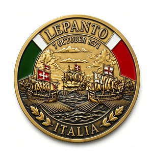 Pièce commémorative de la bataille de Lepanto 1571, plaquée or, en bronze frappé, objet d'art historique de collection, jeton d'Italie - Product Image 4