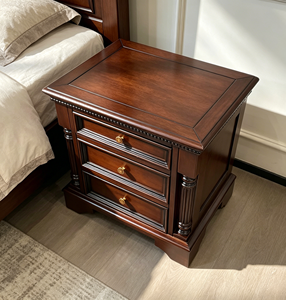 Traditional Dark <b>Walnut</b> Wood Nightstand 3-<b>Drawer</b> Antique Turned Leg Bedroom Storage Cabinet - Product Image 2
