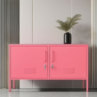 Armoire de rangement en métal rose à 2 portes, meuble TV pour salon et maison, armoire de cuisine style urbain