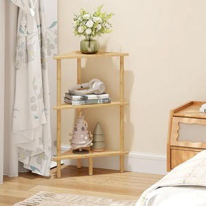 Wooden Corner <b>Shelf</b> 3 Tier Natural Color Freestanding <b>Storage</b> Rack For Bathroom Kitchen Plant Display - Product Image 4