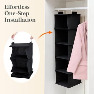 5 Tier Hanging Closet Organizer Non Woven Fabric Foldable Storage <b>Shelf</b> For Clothes Behind Door <b>Wall</b> <b>Mount</b> - Product Image 6