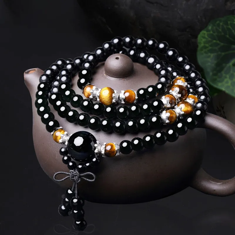 Geili Retro Style Obsidian Rosewood Crystal Beaded Bracelet Jóias Para Homens E Mulheres