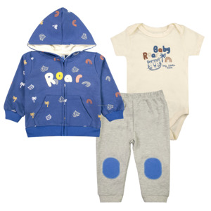 Conjunto de 3 Piezas de Sudadera con Capucha y Cremallera para Niña, Cierre de Cremallera, 100% Algodón, Estampado de Dibujos Animados, Mameluco de Manga Larga, 6-24 Meses - Product Image 4