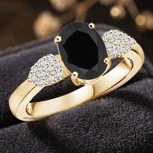 Bijoux pour femmes en or 10K 14K 18K et argent 925 935, diamant noir ovale naturel avec grappe de diamants latéraux, style classique pour fiançailles - Product Image 1