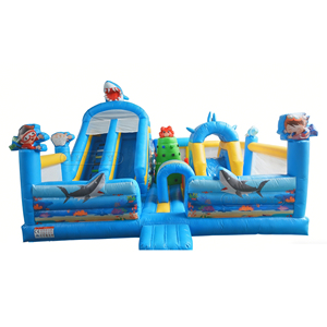 Castillo Inflable con Tobogán Doble y Pista <span class=keywords><strong>de</strong></span> Obstáculos Lilytoys Shark Ocean, Jumper <span class=keywords><strong>de</strong></span> PVC Comercial con Certificación CE - Product Image 1