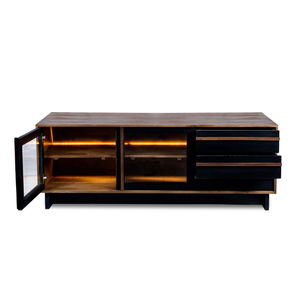 Mueble Bajo Oxberg de Madera Natural y Negra con Vitrina y Cajones de Almacenamiento - Product Image 4