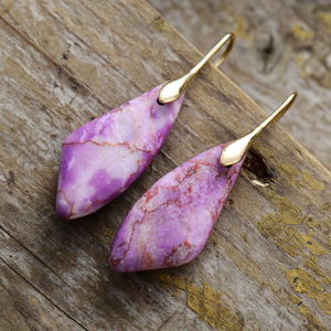 Pendientes colgantes de piedra natural bohemia, forma de lágrima morada, joyería de moda de aleación - Product Image 3