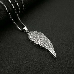 Hip Hop <b>Angel</b> Wing Pendant Necklace Stainless Steel Pave Setting Unisex <b>Gift</b> Jewelry - Product Image 3