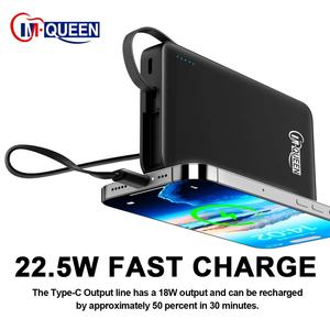 Batterie externe mince 22,5 W 10000 mAh avec logo personnalisé, câble rétractable, charge rapide, batterie Li-polymère pour téléphone - Product Image 2