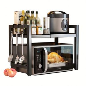 Household Kitchen Shelf Countertop 2 Tier Microwave Oven Stand Adjustable Microwave Oven Stand Kitchen Rack - Product Image 3