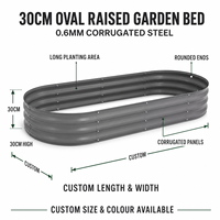 Bac à légumes surélevé ovale personnalisé, 30 cm de hauteur, en acier galvanisé ondulé de 0,6 mm, boîtes de plantation OEM, vente en gros Australie