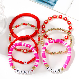 Conjunto de pulseras de arcilla polimérica para el Día de San Valentín, joyería apilable con forma de corazón y beso para mujer, regalo - Product Image 3
