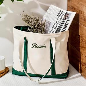 Embroidered Canvas Tote Custom Monogram Initial Solid Color Fashion Daily Use <b>Bridesmaid</b> <b>Gift</b> <b>Bag</b> Bridal Shower - Product Image 2