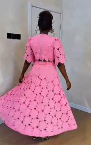 GX25060 2025 alla moda abbigliamento donna Boutique Street Wear t-shirt ricamata a manica corta e <span class=keywords><strong>Maxi</strong></span> gonna lunga Set 2 pezzi - Product Image 5