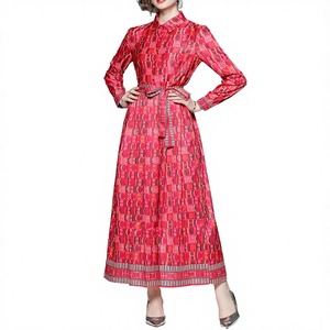 Robe midi élégante et sexy sans col, respirante, en tissu non tissé imprimé, à manches longues pour femmes, toutes saisons - Product Image 3