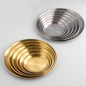 Plateau de rangement pour gâteaux et collations en acier inoxydable 304 de style coréen, doré, non toxique, écologique, durable, peu profond, avec logo personnalisé - Product Image 1