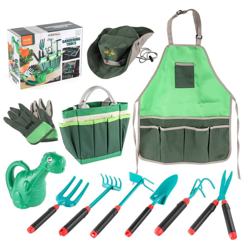 Gardening Tools for Kids Outdoor Toy Set Planting Toy Shovel Gloves Storage Bag Apron Hat