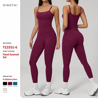 Dingtai Spaghetti-Träger Yoga-Set für Damen, 2-teilig, gepolstertes Camisole-Top, High-Waist-Leggings mit Po-Lifting-Effekt, schnelltrocknend, atmungsaktiv, zum Laufen