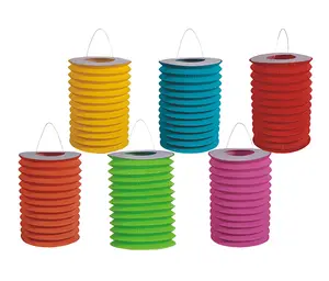 Lanterna de papel de cilindro colorido, lanterna de 16cm para decoração de festival e artesanato