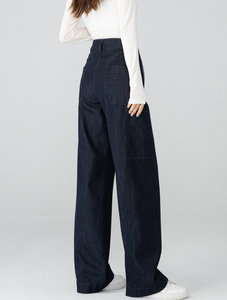 Jean large taille haute pour <span class=keywords><strong>femme</strong></span>, <span class=keywords><strong>bleu</strong></span> <span class=keywords><strong>marine</strong></span>, style vintage américain, coupe droite décontractée, amincissant, pour le printemps - Product Image 5