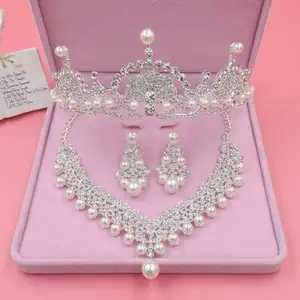 2020 New Girls pearl Tiara Crystal Flower set Crown Tiaras Party Mini Tiara Wedding Hair for women Accessories Jewelry
