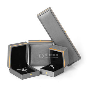 Caja de Joyería de Piel Sintética Negra y Roja con Borde Dorado para Anillos, Pendientes y Collares, Novedad de Moda al por Mayor - Product Image 6