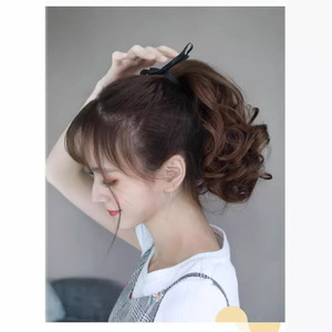 Extensiones de Cabello de Marca Nacional para Mujer, Cola de Caballo Marrón Oscuro de 35 cm, Fibra Resistente al Calor, Flequillo Juvenil Dulce, Extensiones de Cabello para Dama - Product Image 1