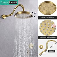 Système de douche thermostatique moderne doré brossé avec douches pluie et jet de 9 pouces et robinet inverseur 3 voies en laiton pour salle de bain