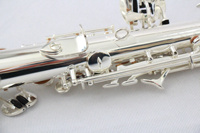Saxophone soprano en Si bémol à prix d'usine, corps en laiton plaqué argent, conception de col monobloc avec clé G haute