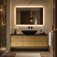 Ensemble de meubles de salle de bain de luxe moderne en acier inoxydable avec miroir LED pour salle de bain d'hôtel