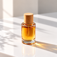 Flacon de parfum rond en verre personnalisé 30ml 50ml, contenant vide pour parfum, couvercle en bois, vaporisateur à pompe, emballage cosmétique