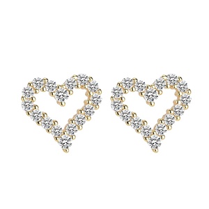 Pendientes de Plata de Ley S925 con Baño de Oro y Corazón Hueco, con Circonita Cúbica 5A, Joyería Fina para Mujer, Fabricante SPJ - Product Image 1