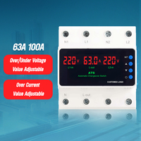 63A 100A ATS ajustable sobre bajo voltaje Protector de corriente Conversión de potencia dual Interruptor de transferencia automática Monitor Relé 220V