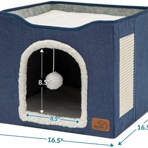 Maison pour chat Hongfei avec griffoir, lit pliable pour animaux de compagnie, nid douillet et chaud pour chats d'intérieur, avec jouet et griffoir latéral durable - Product Image 3