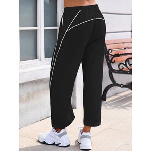 Pantalon large pour femme, taille élastique avec cordon de serrage, coupe courte avec poches, pantalon décontracté pour l'entraînement et la randonnée, tissu tricoté respirant - Product Image 4