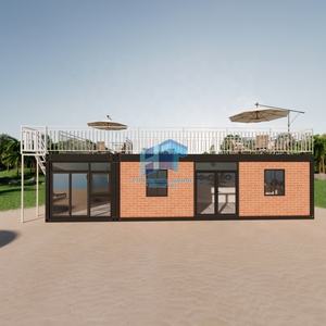 Tienda de contenedores prefabricada multifuncional Barandillas de <span class=keywords><strong>metal</strong></span> blanco Base cerrada y cubierta abierta hecha de material de panel sándwich - Product Image 4