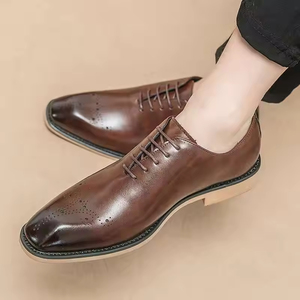 Chaussures Richelieu pour hommes en cuir véritable de haute qualité, style décontracté et habillé, à lacets, bout fermé, antidérapantes, semelle en caoutchouc Evergreen, collection 2025 - Product Image 4