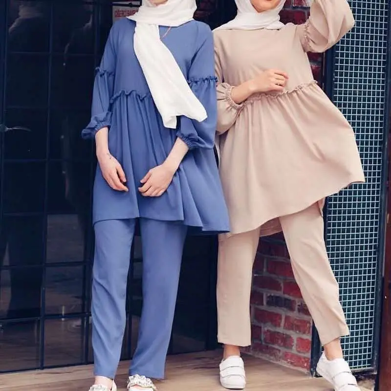 Mütevazı Khimar başörtüsü Abaya kadın takım elbise Eid Al-adha için İslam orta doğu arapça Kaftan elbise müslüman kadın pantolon takım elbise