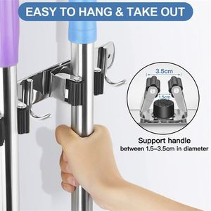<b>Wall</b> Mount Heavy Duty Broom Hanger <b>Mop</b> Hooks Self Adhesive Broom Holder - Product Image 4