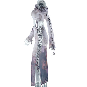 Women's One Shoulder <b>Tie</b> Dye Print Mesh Top & Skirt Side <b>Tie</b> up 2 Piece <b>Set</b> Clothing Women Fashion - Product Image 4
